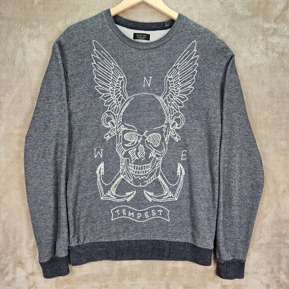 Zara Other - Zara Man Sweatshirt Skull Graphic Crewneck Mens Size L Sweater Long Sleeve Gray